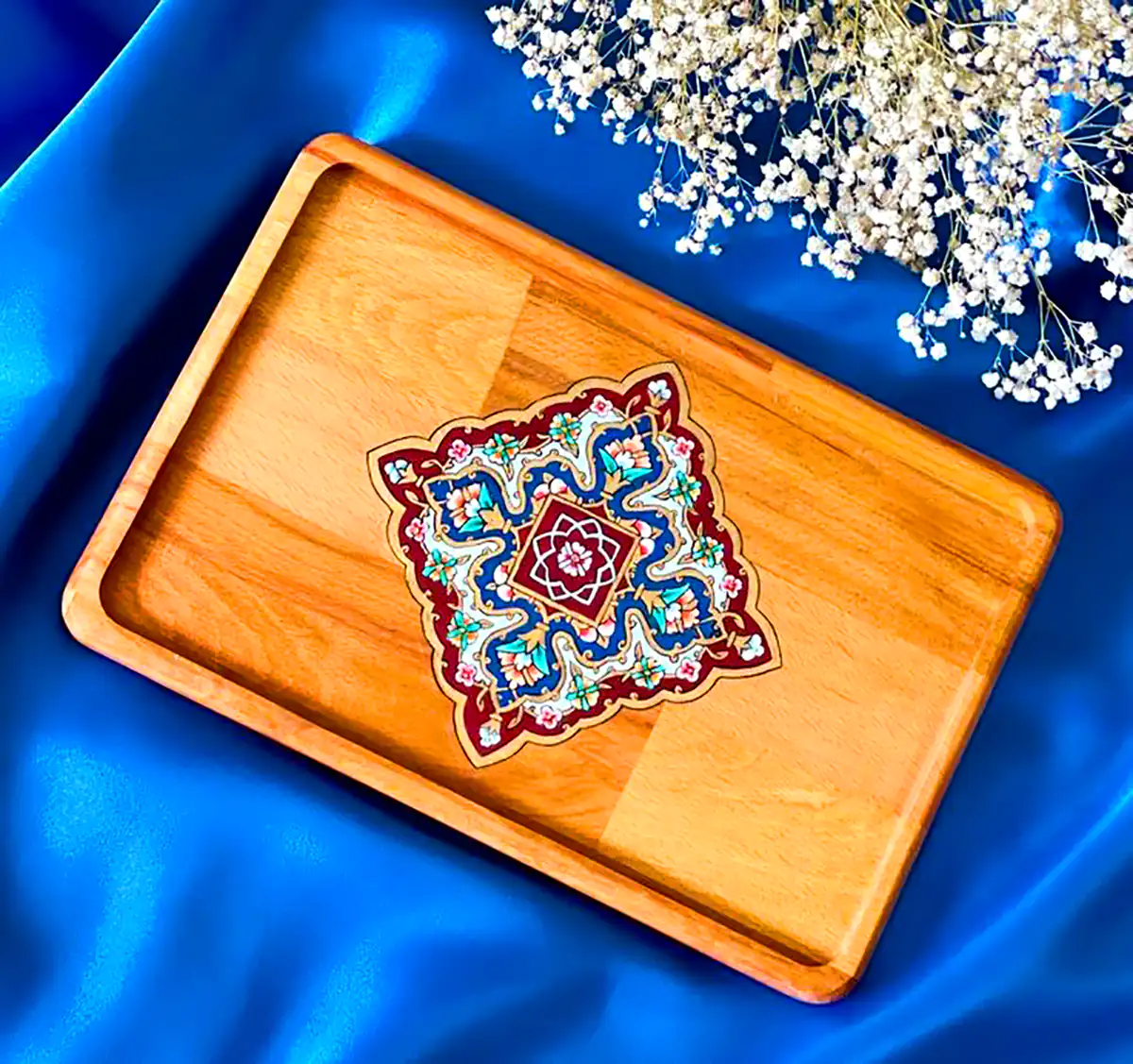 ظروف سرو چوبی میناکاری شده