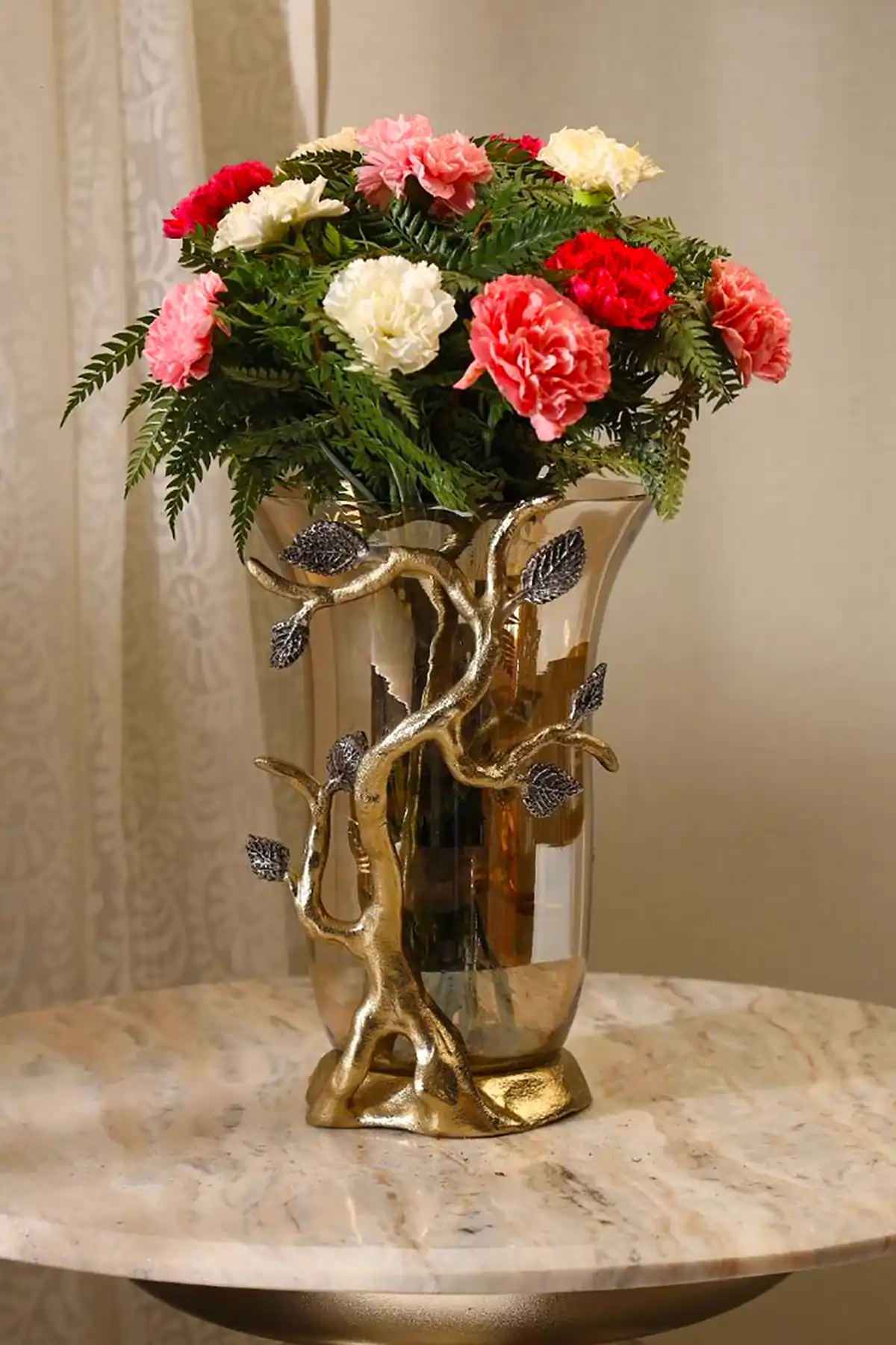 گلدان شیشه ای گل طبیعی