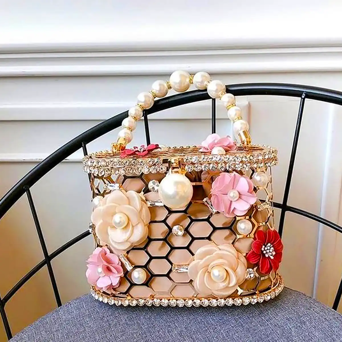 کیف ساحلی حصیری گل برجسته