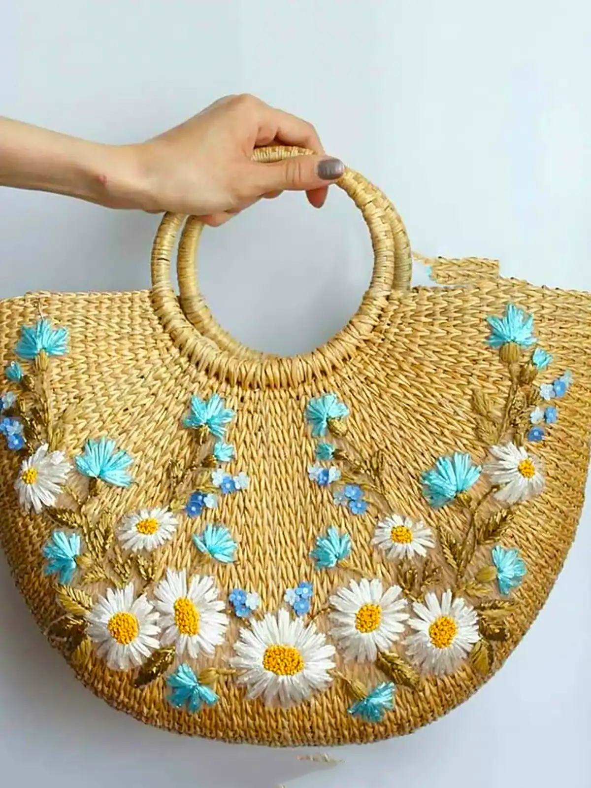 کیف ساحلی حصیری گل برجسته