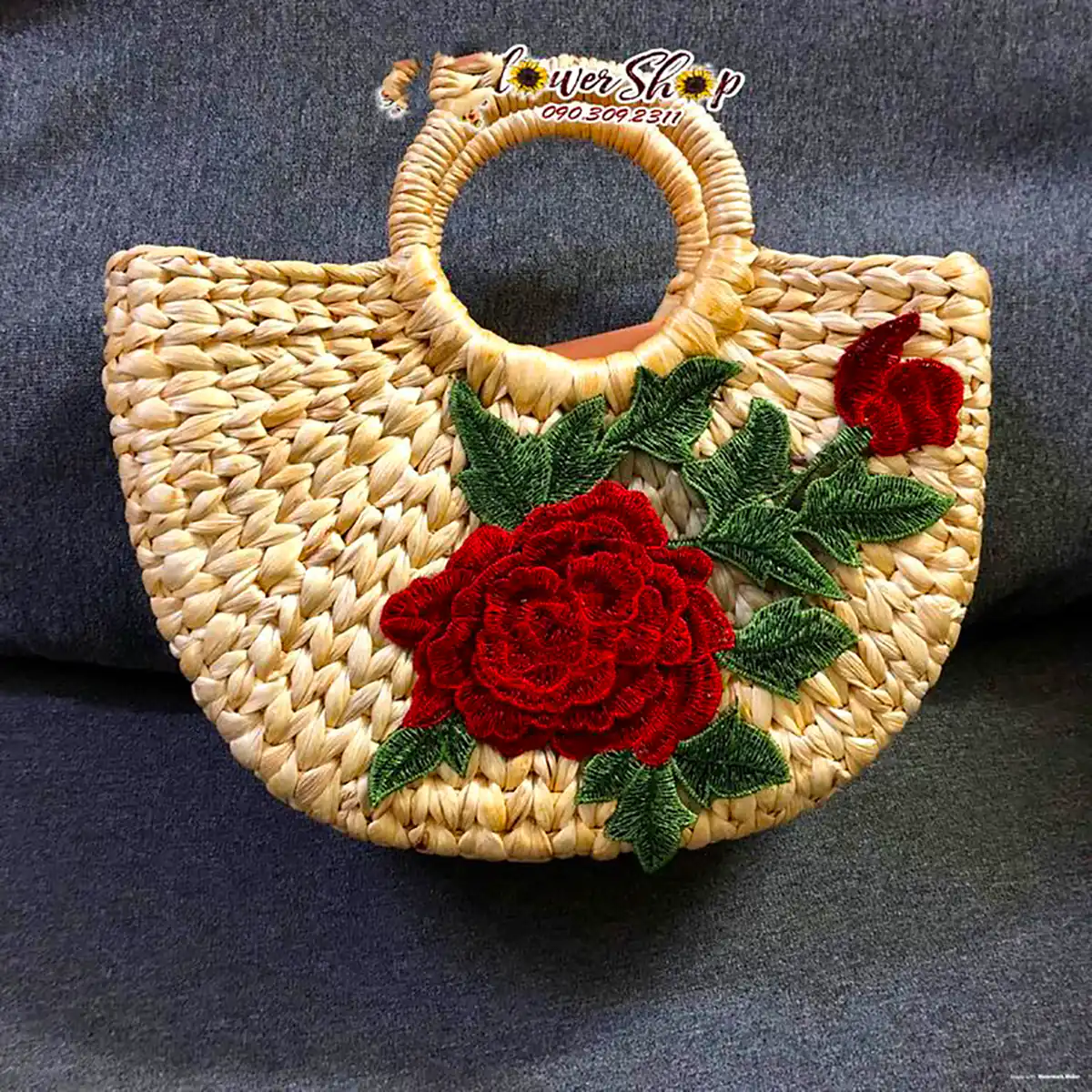 کیف ساحلی حصیری گل برجسته