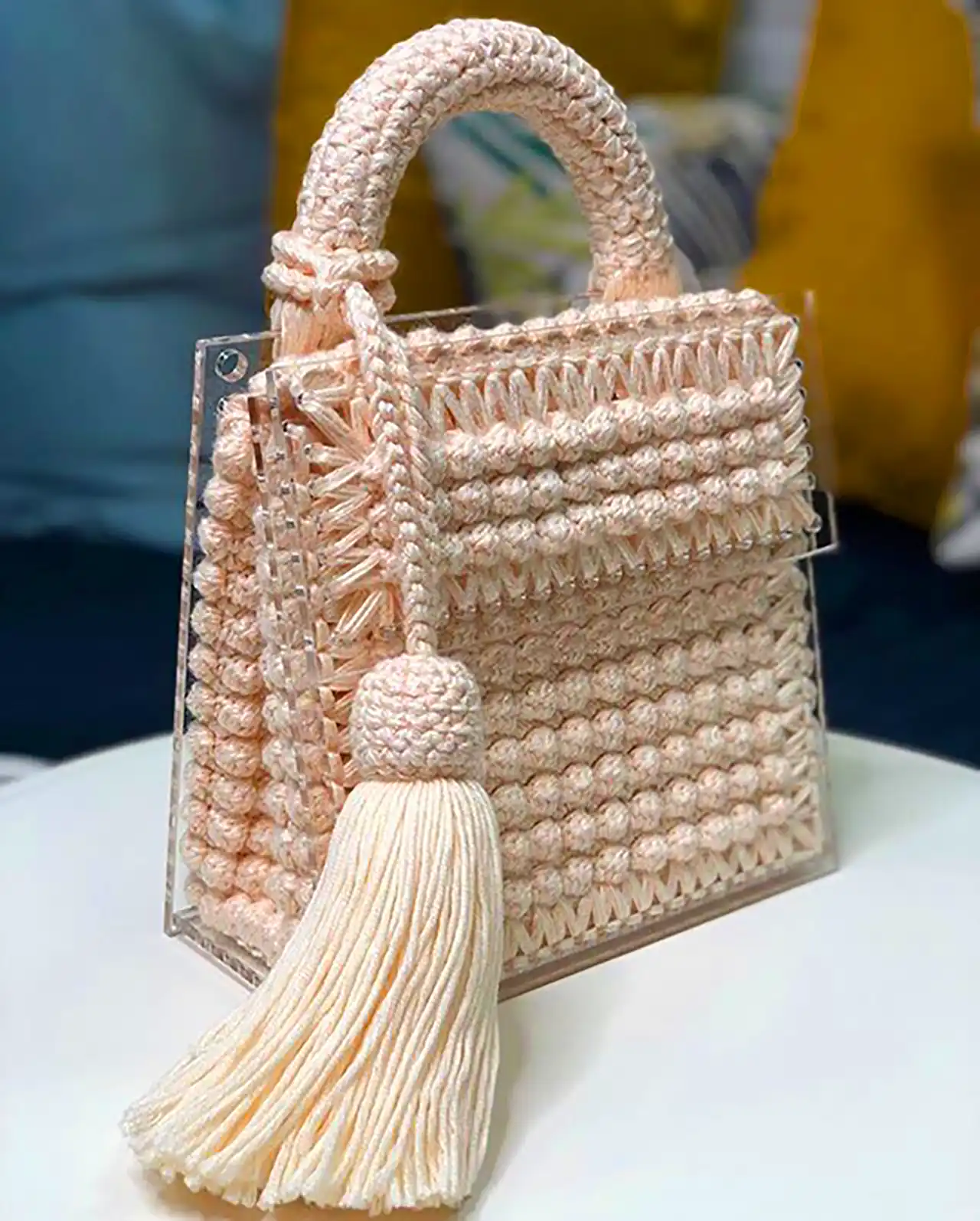 کیف بافتنی شیک کرمی