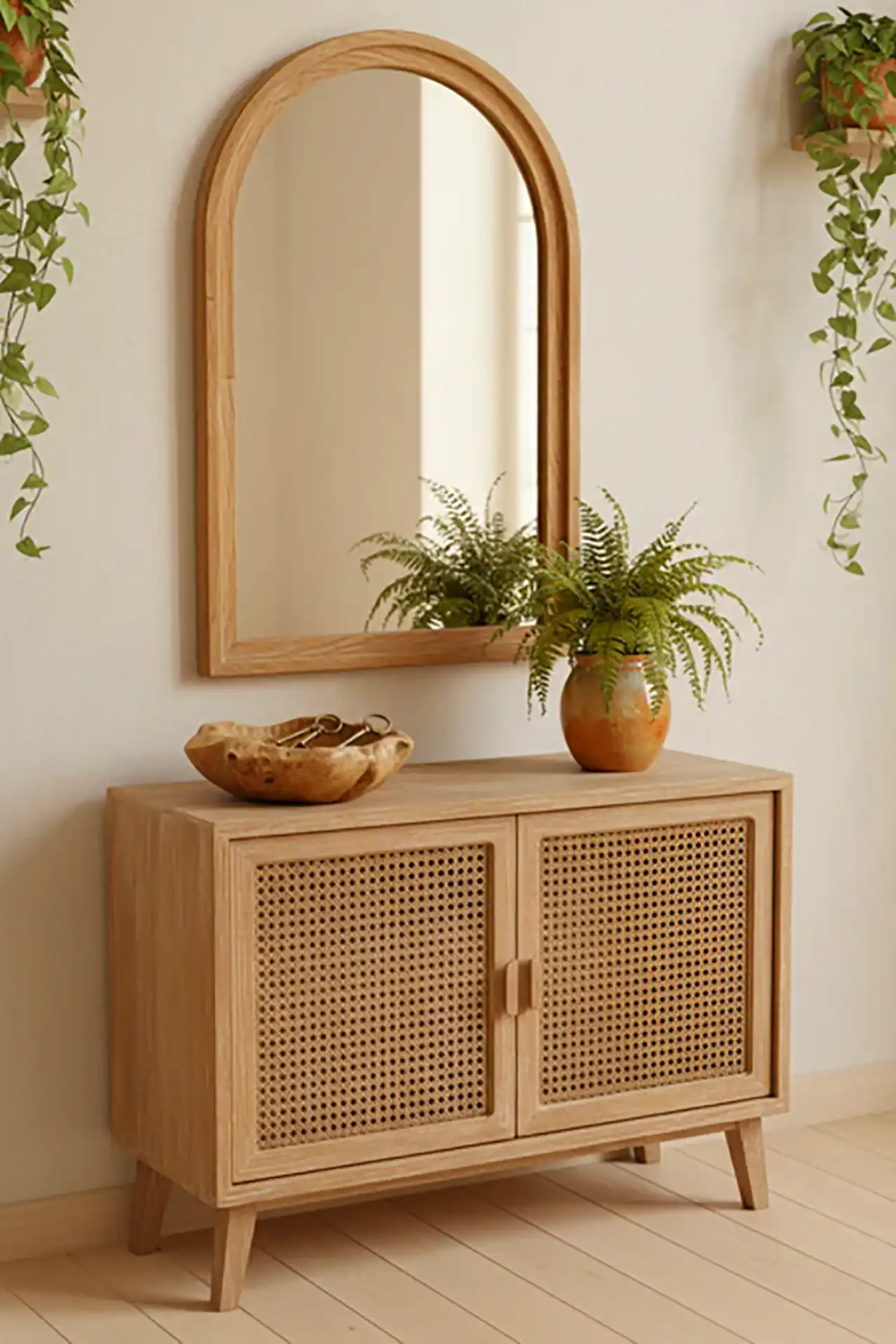 مدل کنسول شیک چوبی حصیری