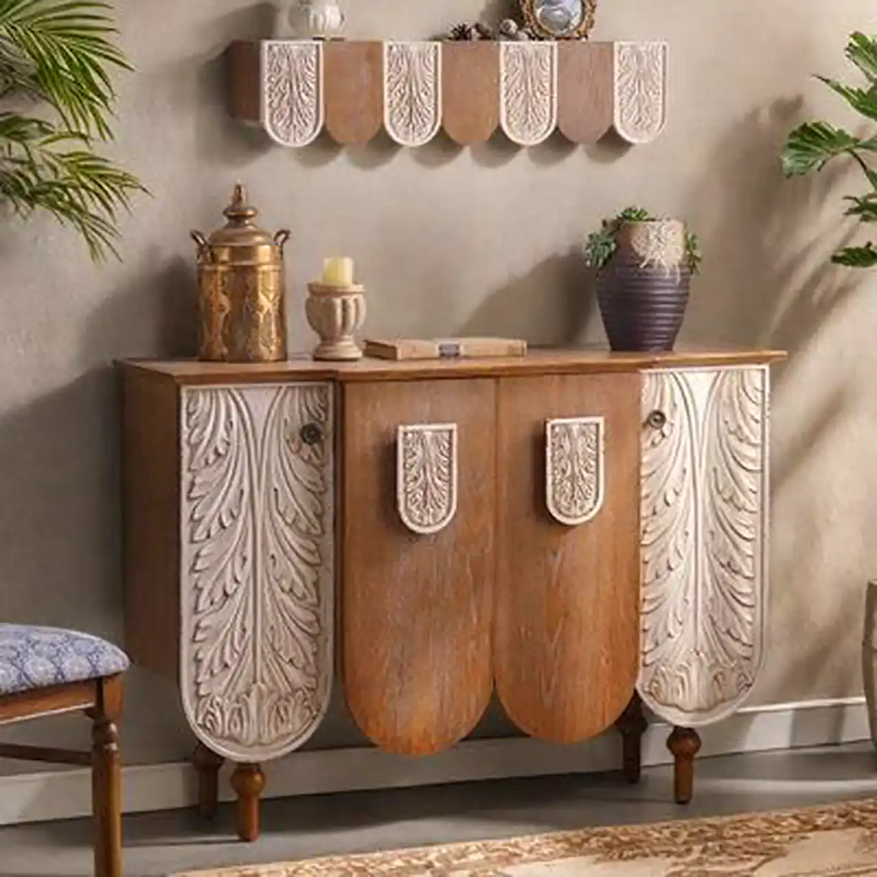 مدل کنسول شیک چوبی حصیری